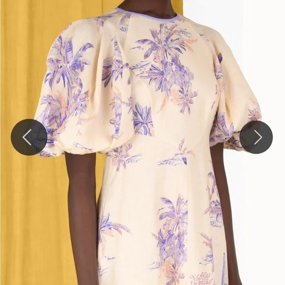 Floral Puff Sleeve Midi Dress - Cream and Purple - Picture 5 of 5